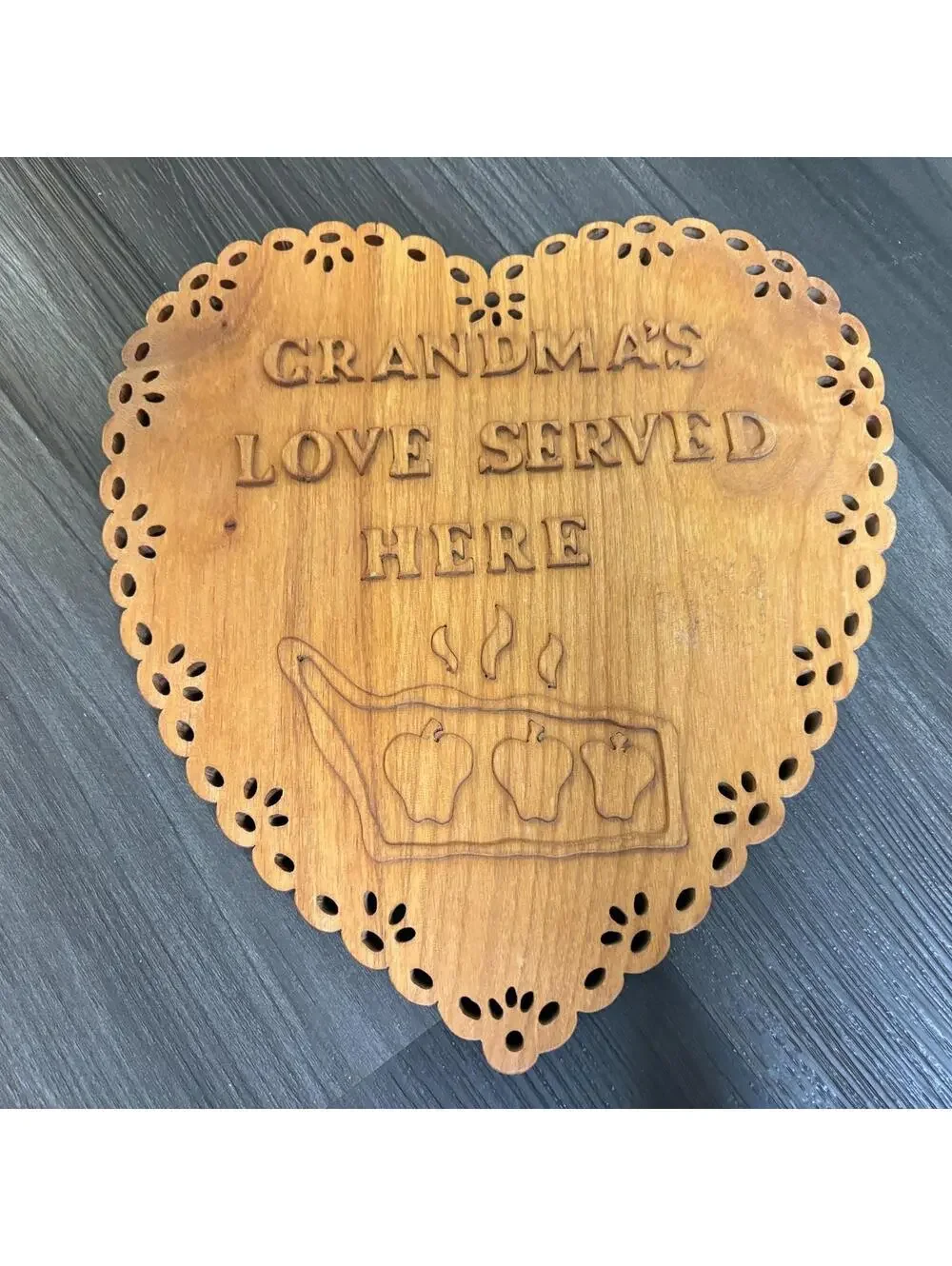 Solid Wood Crafted Triven Grandma Wood Kitchen Decor Apple Pie Heart 9